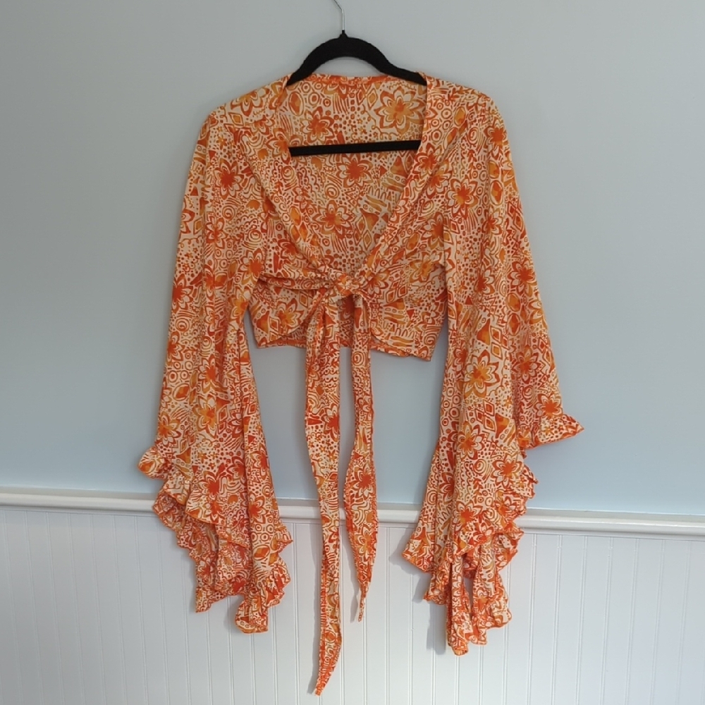 Boho Floral Wrap Blouse - Orange